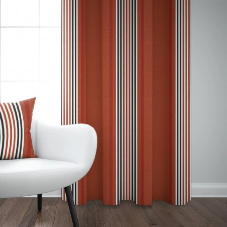 JEAN-VIER 100% Cotton Terracotta Striped Curtains for Living Room, Thermal Insulated Grommet Top Drapes, Brown Red Earth Tone Window Treatments, 63 Inch Length