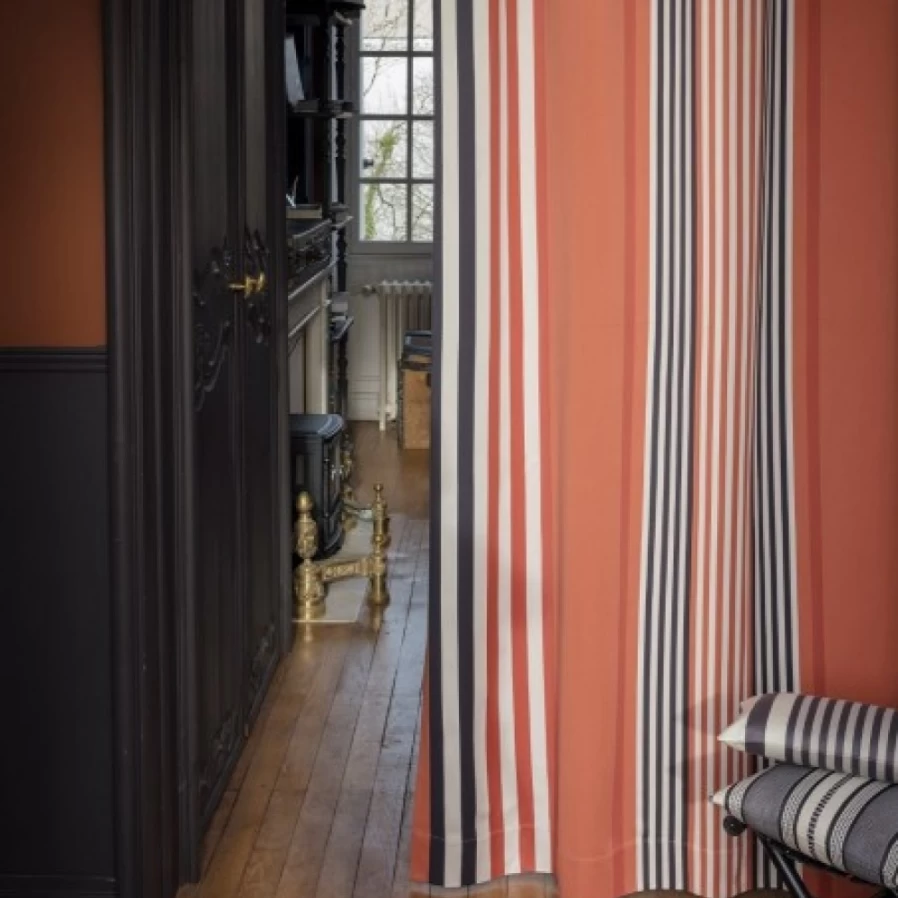 JEAN-VIER 100% Cotton Terracotta Striped Curtains for Living Room, Thermal Insulated Grommet Top Drapes, Brown Red Earth Tone Window Treatments, 63 Inch Length