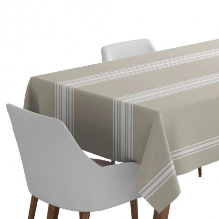 "JEAN-VIER Beige Striped Tablecloth - Linen Cotton Blend for Dining & Decor"