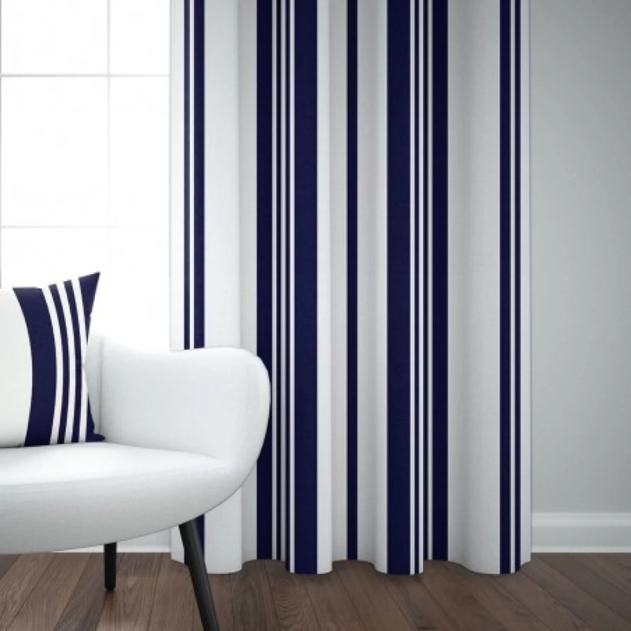 JEAN-VIER Cortina de Saten de Algodón Azul Oscuro a Rayas - Estilo Moderno y Elegante