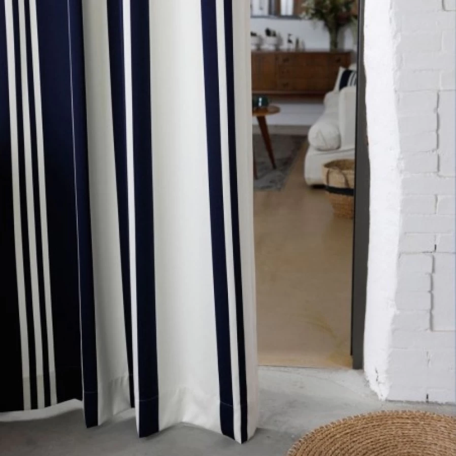 JEAN-VIER Cortina de Saten de Algodón Azul Oscuro a Rayas - Estilo Moderno y Elegante