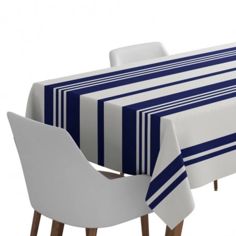 JEAN-VIER Striped Cotton Tablecloth - Dark Blue & White Classic Design for Dining & Events