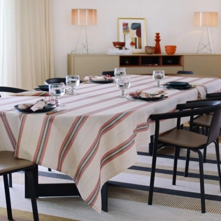 JEAN-VIER Striped Terracotta Tablecloth - Premium Linen & Cotton Blend for Dining & Decor