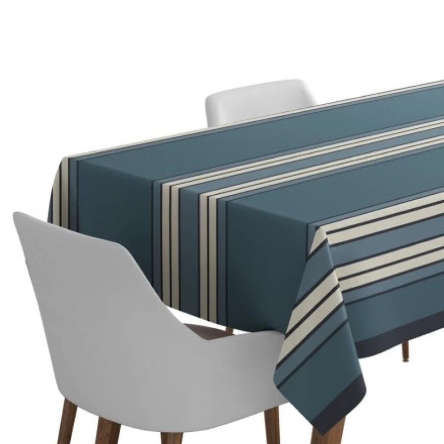JEAN-VIER Midnight Blue Striped Cotton Tablecloth – Elegant Dining Decor