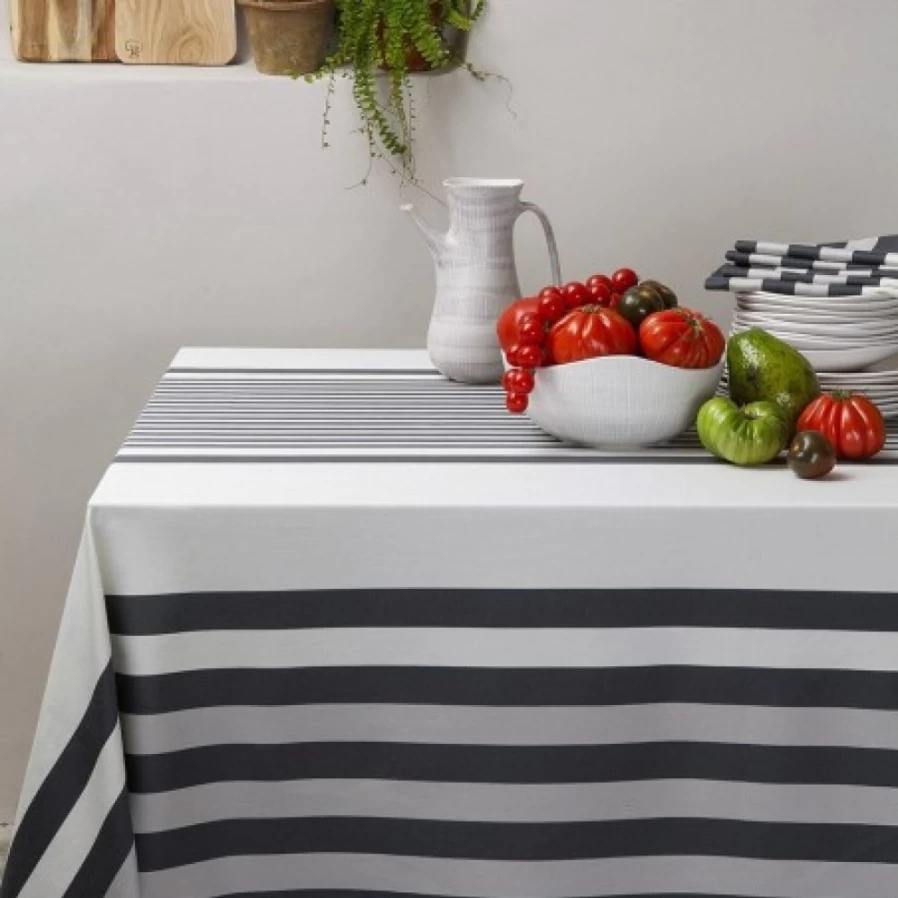 JEAN-VIER Grey Striped Cotton Satin Tablecloth – Elegant Dining Decor