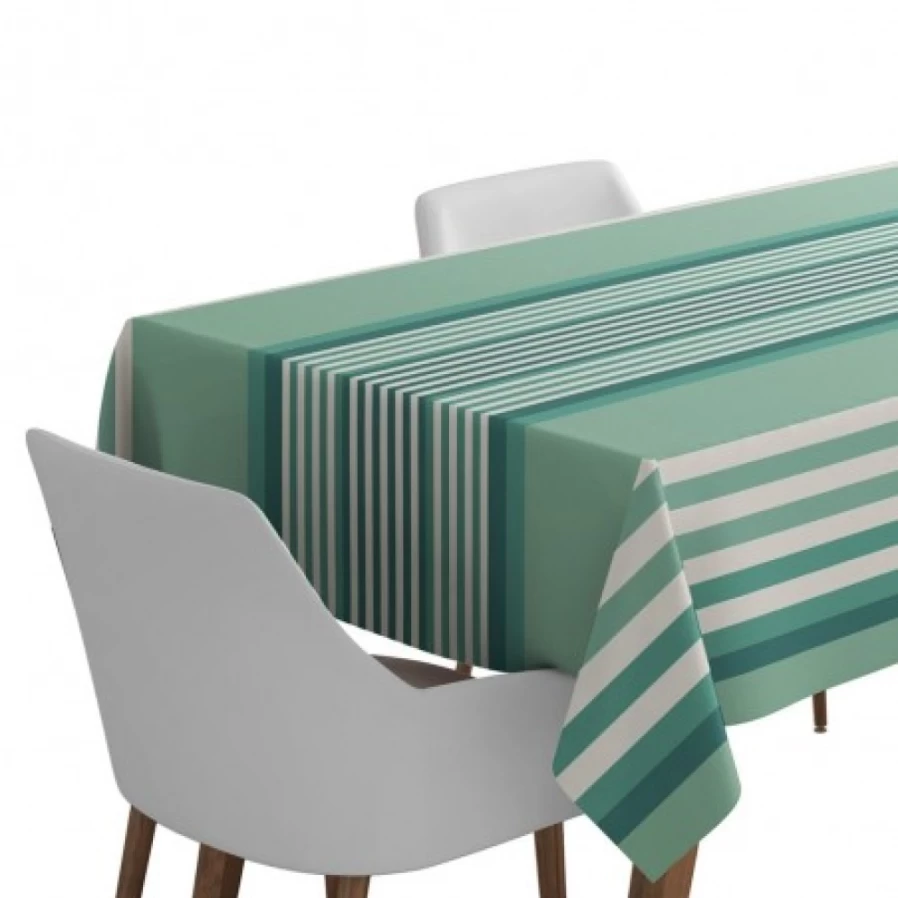 JEAN-VIER Light Green Striped Cotton Tablecloth – 100% Natural Fabric Dining Table Cover