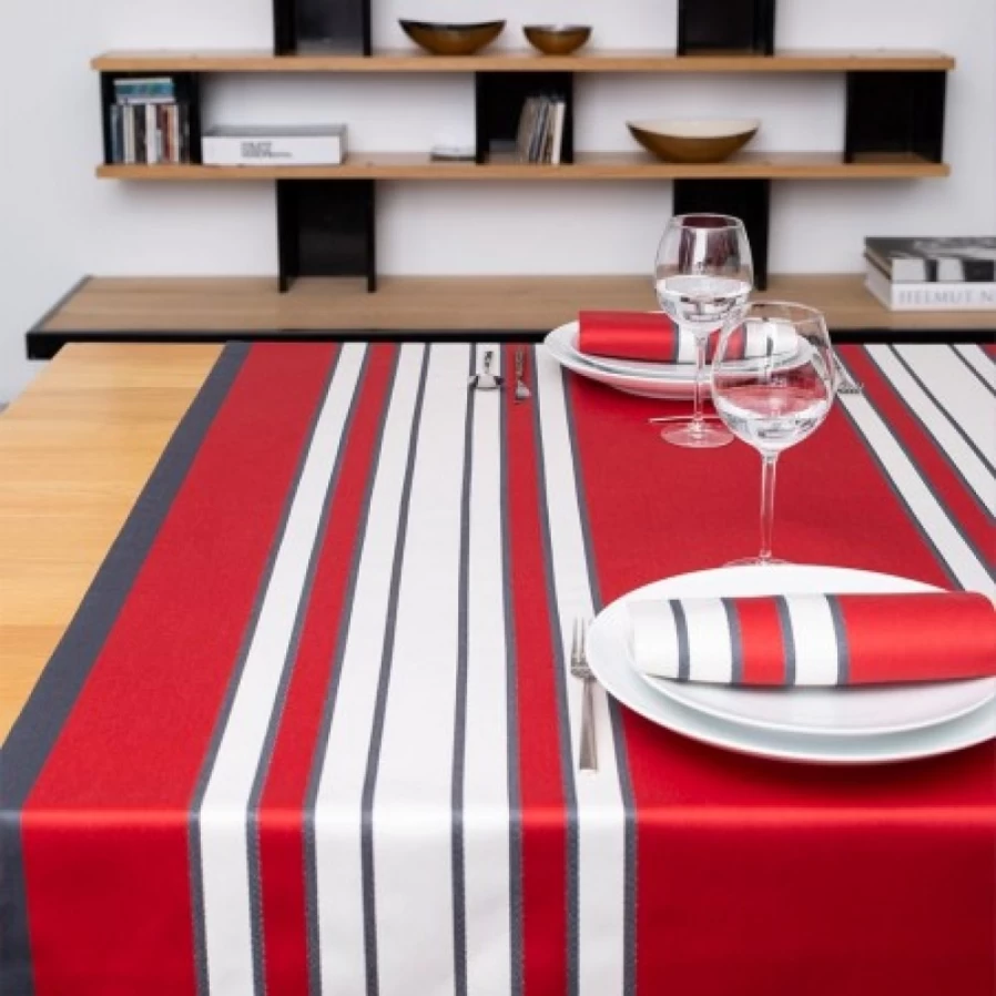 JEAN-VIER Red Striped Cotton Satin Tablecloth - Elegant Dining Decor